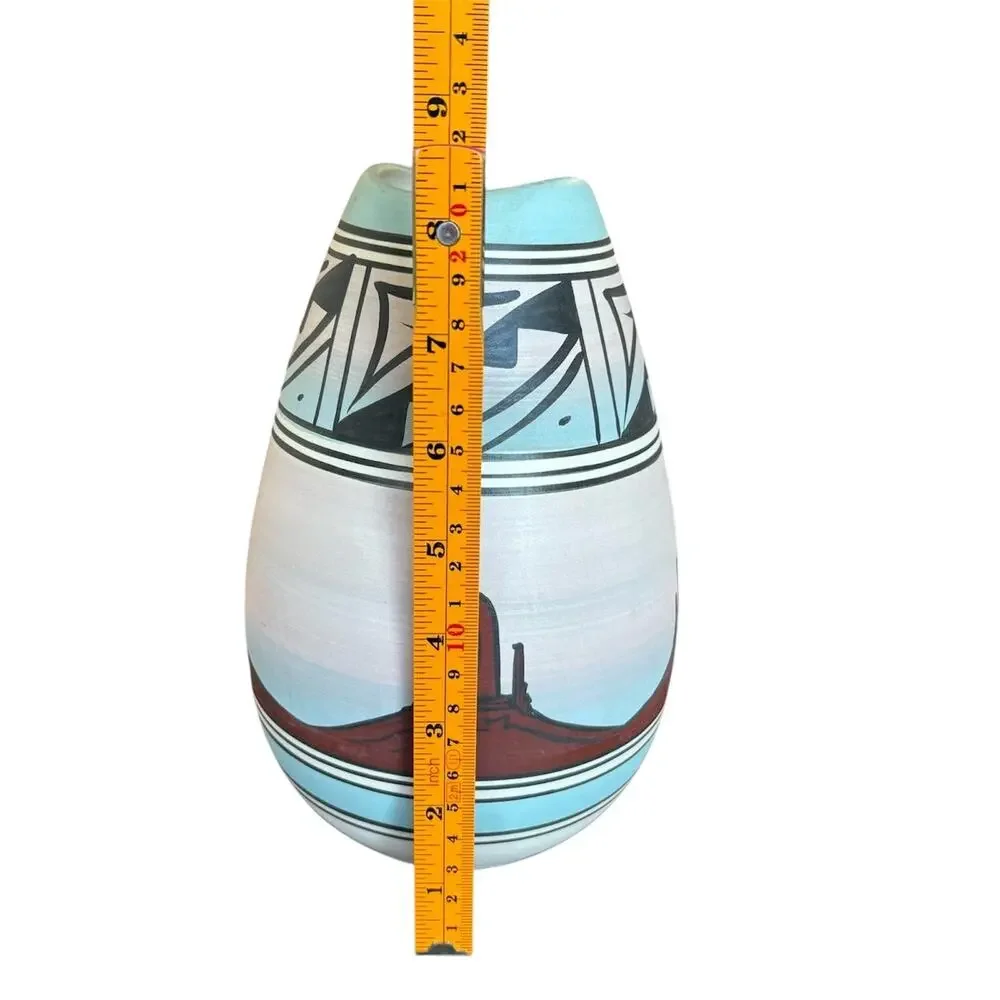 Native American Pottery Vase Jaylee Navajo Dine Hand Painted Signed Decor 8”